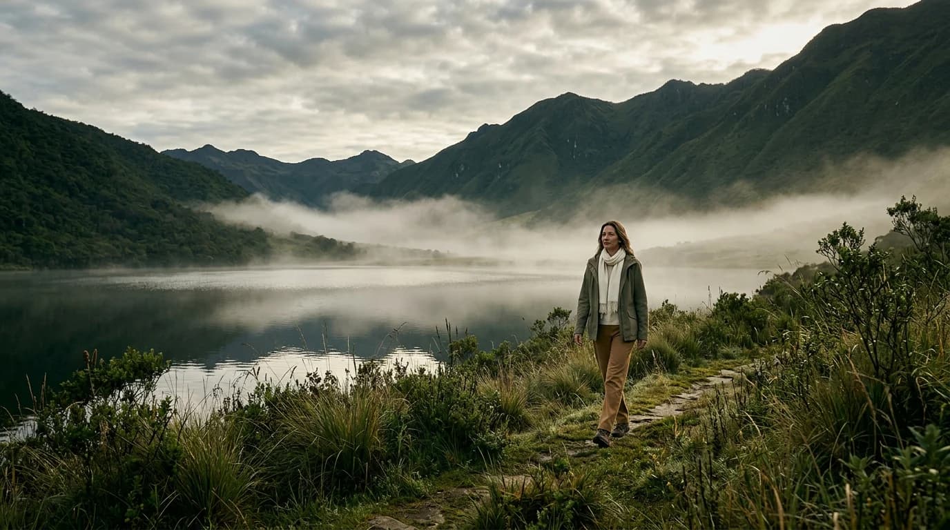 Misty Andean mountains crossed by a quiet path