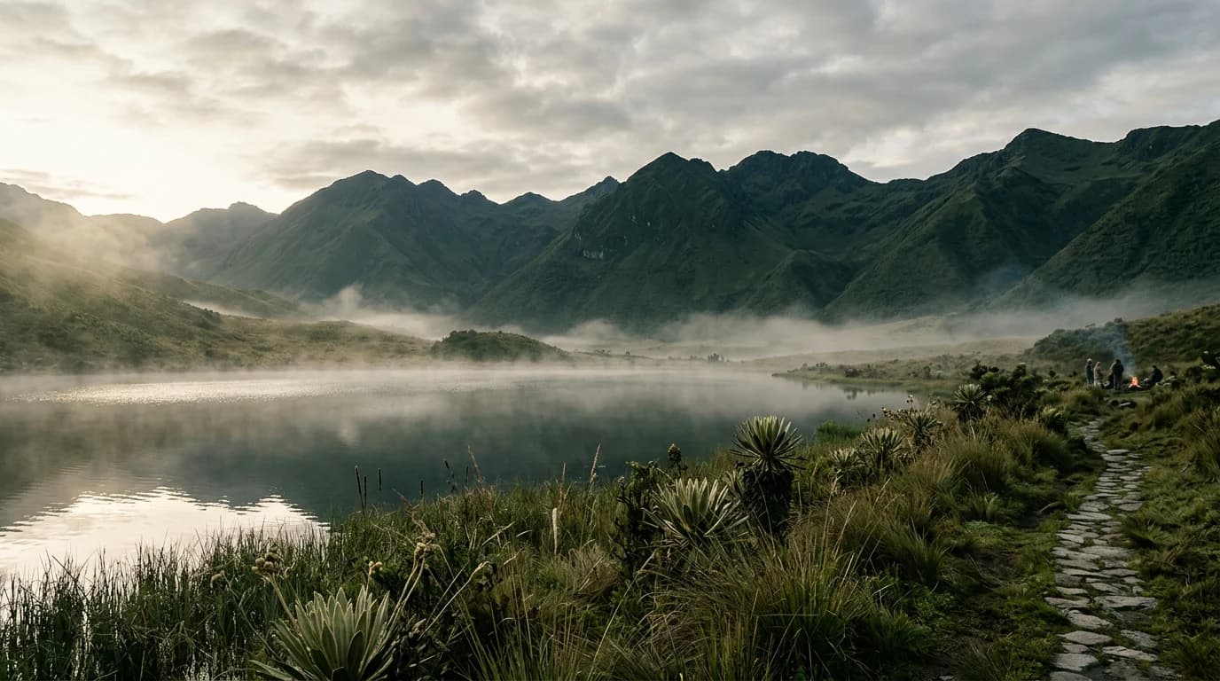 Andean valley held in deep green light